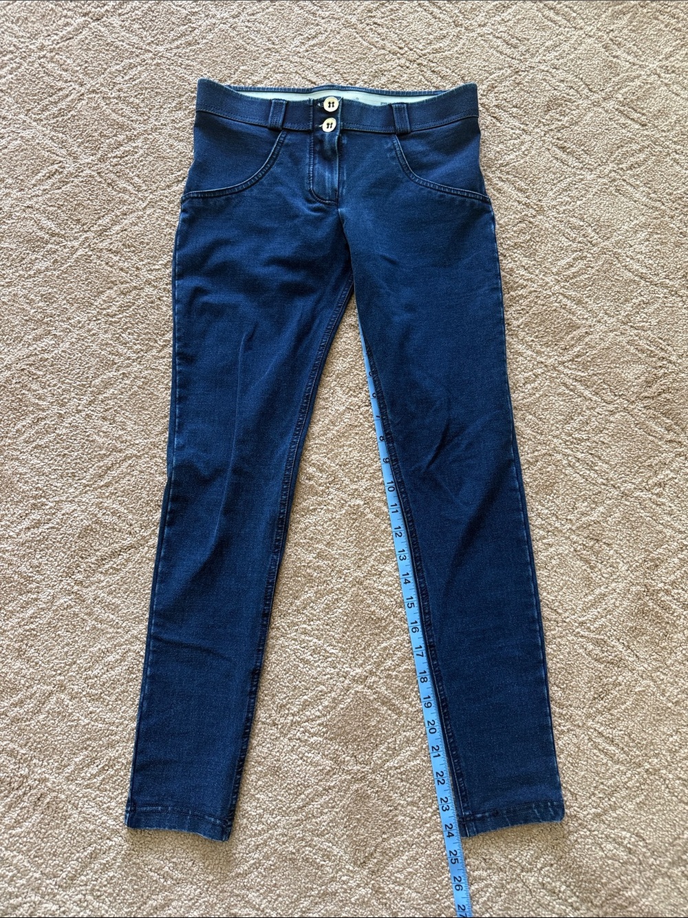 Freddy Navy Stretch Jeggings with Double Button Waist